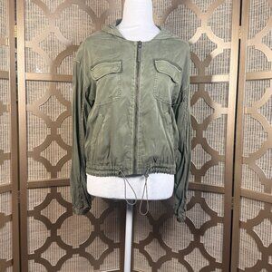 Marrakech Utility Jacket Womens Medium Olive Green Hooded Lightweight Zip Front